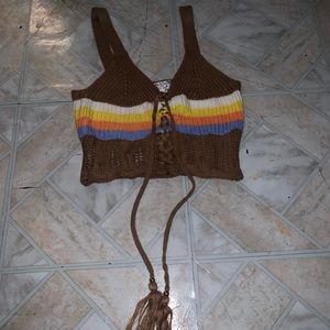 brown knit crop top
